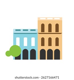 Old Havana icon. Cuban old building town symbol. Cuba travel, landmark, culture vector illustration in color fill style.