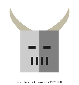 Old heavy steel full helmet of knight with horns isolated on white. Flat style. EPS 8 vector illustration, no transparency