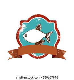 old heraldic borders with fish and label vector illustration