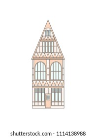 Old historic Germany house on a white background. Monochrome gamma. Perfect for postcards, t-shirts, posters and children's textiles. 
