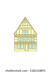 Old historic Germany house on a white background. Monochrome gamma. Perfect for postcards, t-shirts, posters and children's textiles. 