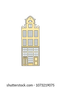Old historic Netherlandish house on a white background. Perfect for postcards, t-shirts, posters and children's textiles. Monochrome gamma