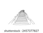 old historical wooden bridge road nature holiday object realistic one line art design vector