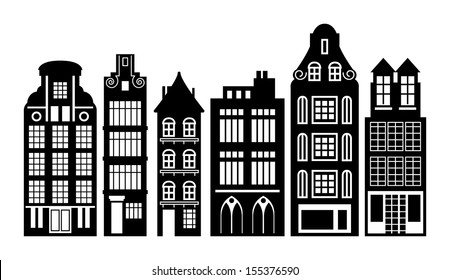 Old Holland houses set, vector illustration