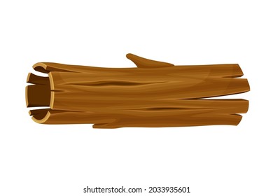 Old and Hollow Log with Bark as Forest Element Vector Illustration