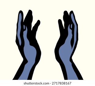 Guardar Viejo santo Señor de la vida sostiene 2 palma vacía abierta toque mostrar bendecir amor esperanza misericordia luz cielo blanco espacio de texto. Cerrar arriba abstracto contorno negro dibujado línea bíblica arte de dibujos animados tierno adulto devoto del cuerpo masculino católico paz glorificar iglesia gospel cup logo emblema