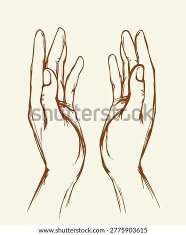 Old holy Lord save life hold 2 open empty palm touch show bless love hope mercy light white sky text space. Close up abstract black outline drawn biblic line cartoon art tender adult male body devot cathol peace glorify church gospel cup logo emblem
