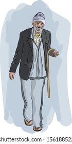 Old Homeless Man Walking with Smile