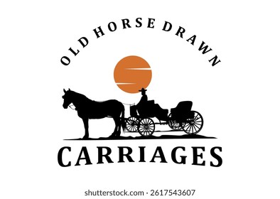 Old horse drawn carriages, vintage logo illustration