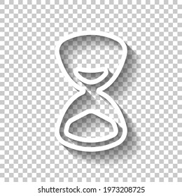 Old hourglass, simple wait icon. White linear icon with editable stroke and shadow on transparent background