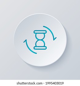 Viejo reloj de arena, simple icono de espera. Cortar círculo con capas grises y azules. Estilo de papel