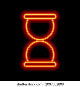 Altes Stundenglas, einfaches Wartesymbol. orangefarbener Neonstil auf schwarzem Hintergrund. Leuchtlineares Symbol mit bearbeitbarem Hub