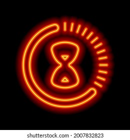 Viejo reloj de arena, simple icono de espera. Estilo neón naranja sobre fondo negro. Icono lineal claro con trazo editable