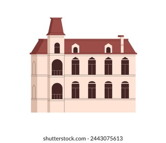 Old house building. European city construction with windows, facade, exterior, front view. Historic mansion architecture, low-rise real estate. Flat vector illustration isolated on white background