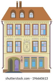 Old house with a cafe on the ground floor isolated on white background