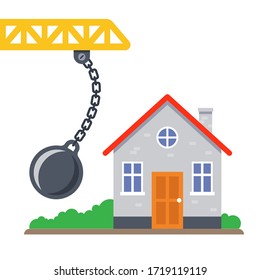 old house demolished by round toran. flat vector illustration.