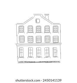 Old house facade on city street of Europe, architectural sketch vector illustration