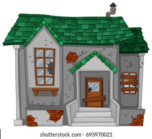 Old house with green roof illustration