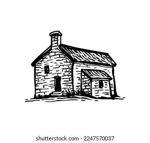 Old house. Hand drawn ink sketch.