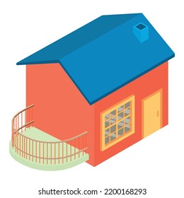 Old House Icon Isometric Vector. Old Little One Story Building With Terrace Icon. Residential House, Construction, Architecture