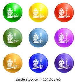 Old house icons vector 9 color set isolated on white background for any web design 