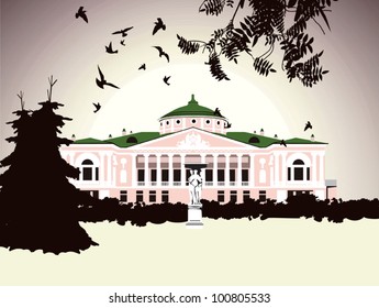 Old house in the middle of the park in winter