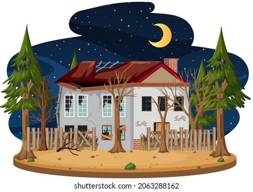 Old house at night scene illustration