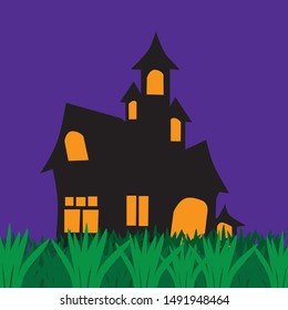 old house  vector illustration, blue background