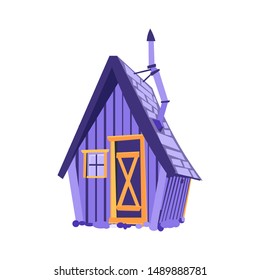 Old House wooden Home Cartoon style Flat Vector Illustration of a house in purple color theme on a white background