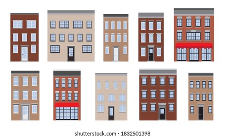 Old houses set. Vector flat lay illustration