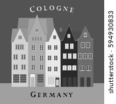 Old houses in Old Town, Cologne, Germany. Monochome Vector illustration