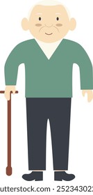 Old Human Cartoon Character on White Background. Vector Illustration