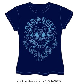 Old Human Skull T-Shirt Vector Template