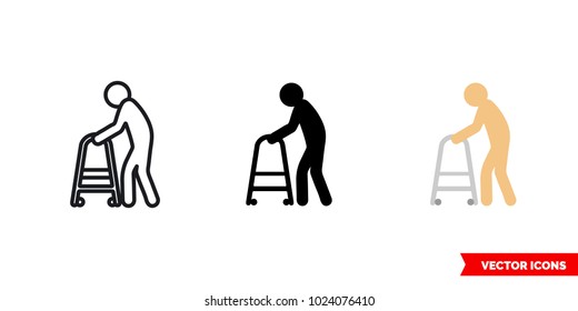 Old icon of 3 types: color, black and white, outline. Isolated vector sign symbol.