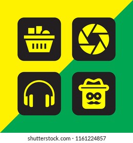 old icon. 4 old set with audio, basket, camera shutter and gentleman vector icons for web and mobile app