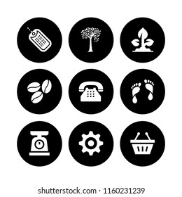 old icon. 9 old set with cog, tree, old typical phone and basket vector icons for web and mobile app