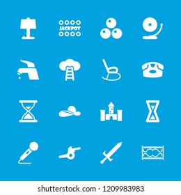 Old icon. collection of 16 old filled icons such as desk phone, jackpot, table lamp, ladder to the sky, castle, hourglass, sword. editable old icons for web and mobile.