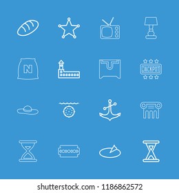 Old icon. collection of 16 old outline icons such as bread, castle, anchor, sheriff, hourglass, sundial, water military, sack. editable old icons for web and mobile.