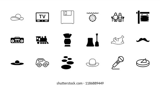 Old icon. collection of 18 old filled and outline icons such as nail polish, brush, woman hat, spa stone, locomotive, tv, toy car. editable old icons for web and mobile.