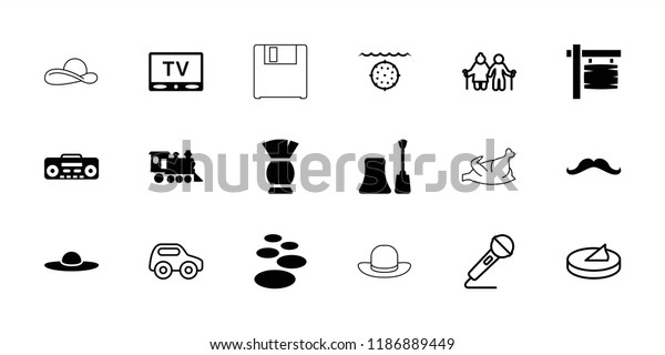 Old icon.\
collection of 18 old filled and outline icons such as nail polish,\
brush, woman hat, spa stone, locomotive, tv, toy car. editable old\
icons for web and mobile.