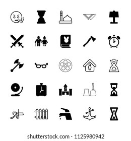Old icon. collection of 25 old filled and outline icons such as glasses, table lamp, castle, hourglass, alarm, axe weapon, mosque. editable old icons for web and mobile.