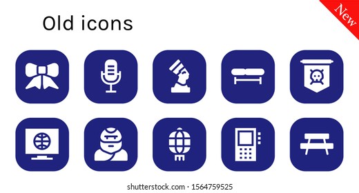 old icon set. 10 filled old icons.  Simple modern icons about  - Ribbon, Microphone, Pharaoh, Bench, Jolly roger, Television, Troglodyte, Lantern, Dictaphone