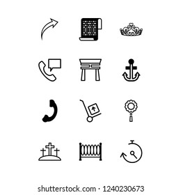 old icon set about scroll, smoking pipe, crucifixion and telephone call vector set