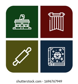 old icon set. Collection of Ice cream shop, Banner, Rolling pin, Spellbook icons