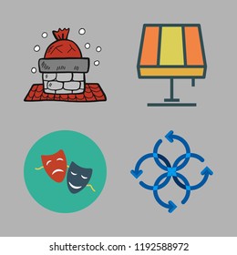 old icon set. vector set about chimney, airscrew, drama and lamp icons set.