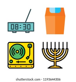 old icon set. vector set about hebrew, alarm clock, turntable and trash icons set.
