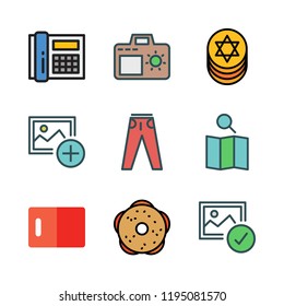 old icon set. vector set about photo camera, hebrew, picture and map icons set.