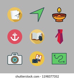 old icon set. vector set about map, hebrew, open book and tie icons set.