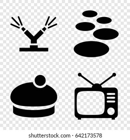 Old icons set. set of 4 old filled icons such as woman hat, tv, watering system