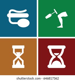 Old icons set. set of 4 old filled icons such as pin microphone, knee hammer reaction check